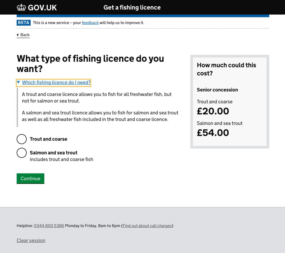 New licence type screen