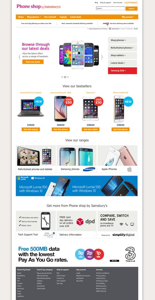 Phone shop by Sainsbury's home page